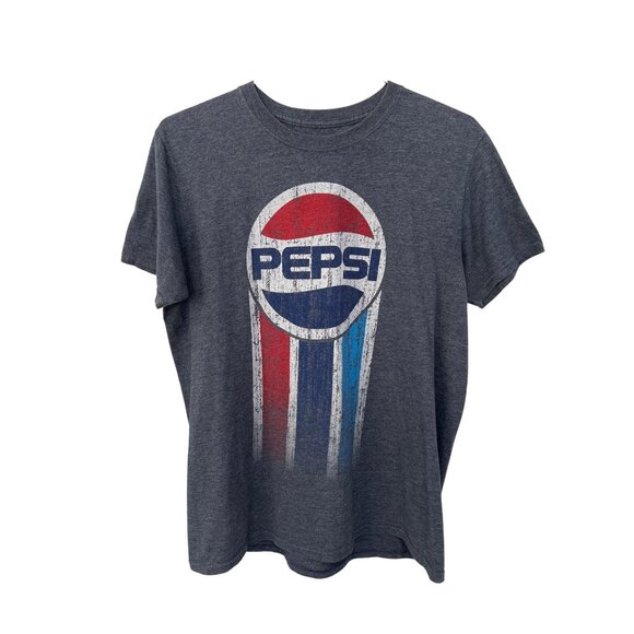 Pepsi Crewneck Short Sleeve T Shirt Sz Large Charcoal Gray Red Cotton Essentials - Picture 1 of 5